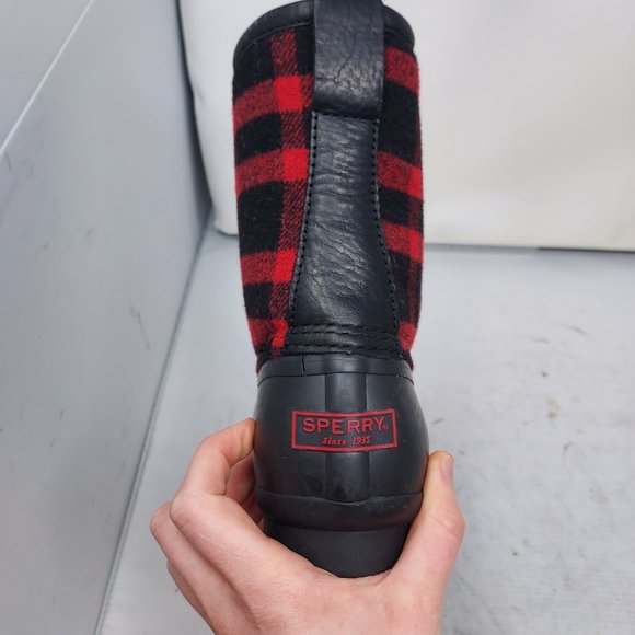 Sperry Black Red Plaid Duck Snow Winter Boot